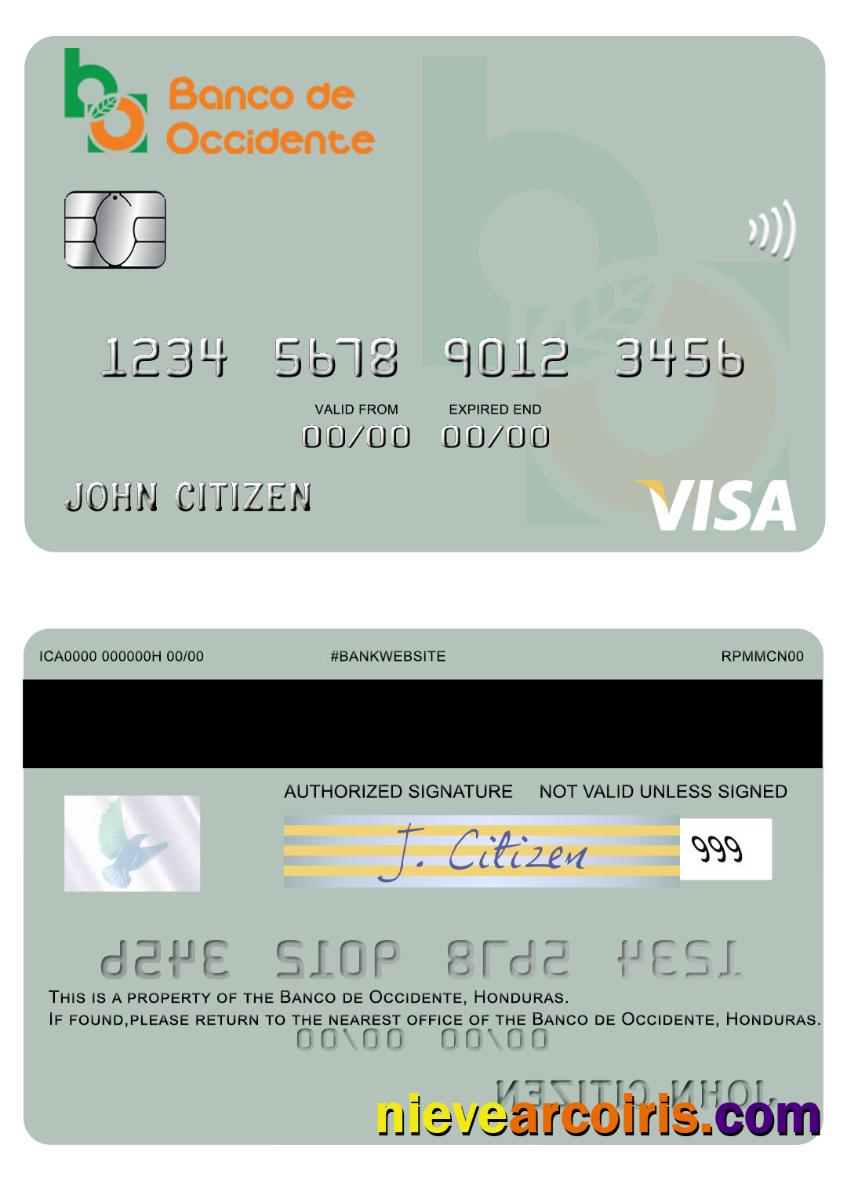 Honduras Banco de Occidente visa card